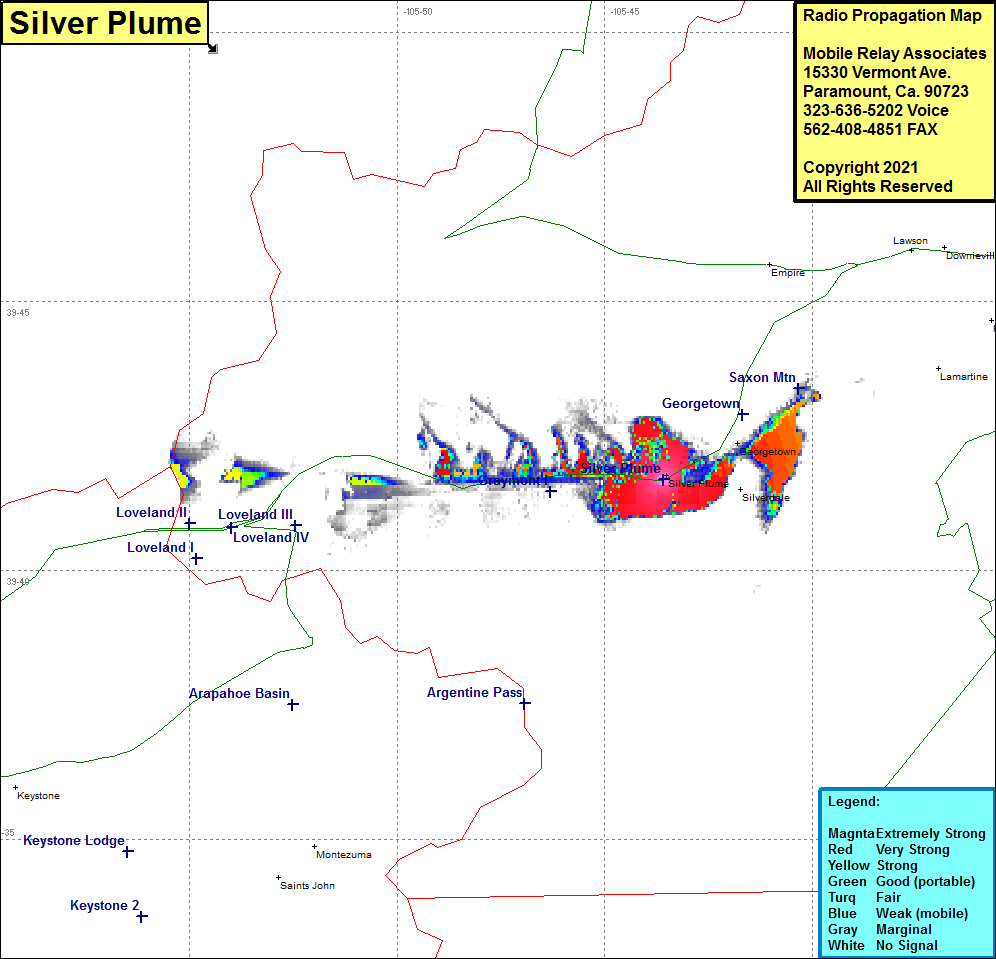 heat map radio coverage Silver Plume